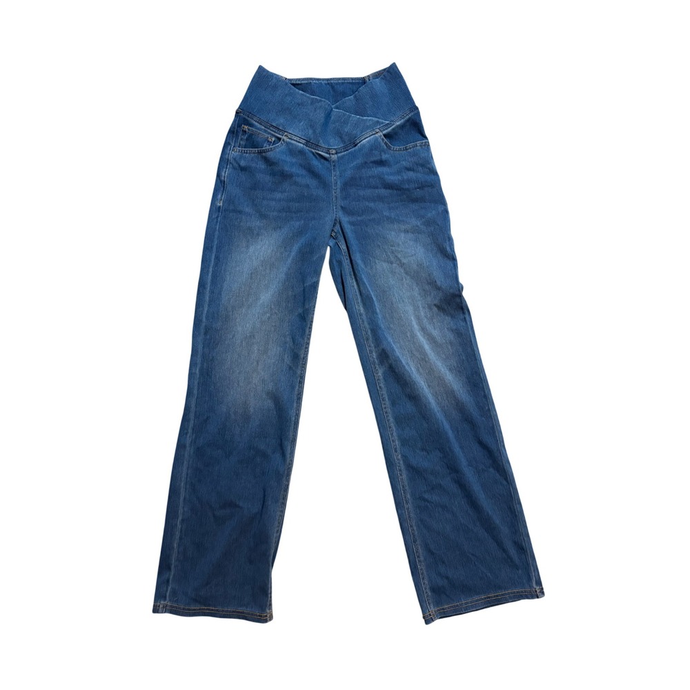 Halara Flex XS Petite Crossover Waist Wide Leg Jeggings Blue Stretch Jeans